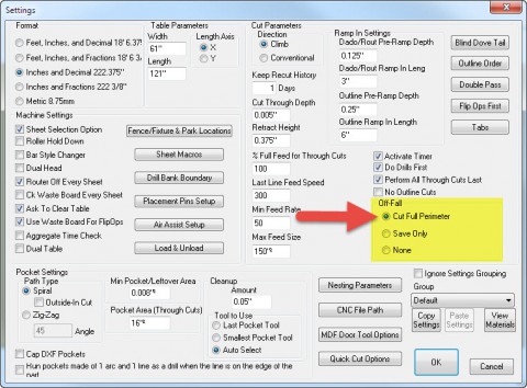 Control Nesting - Off-Fall Settings