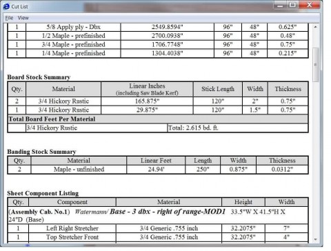 eCabs Cutlist