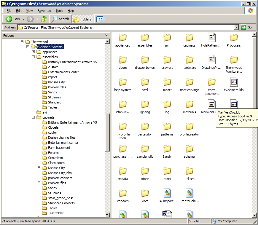 The file structure within Windows Explorer