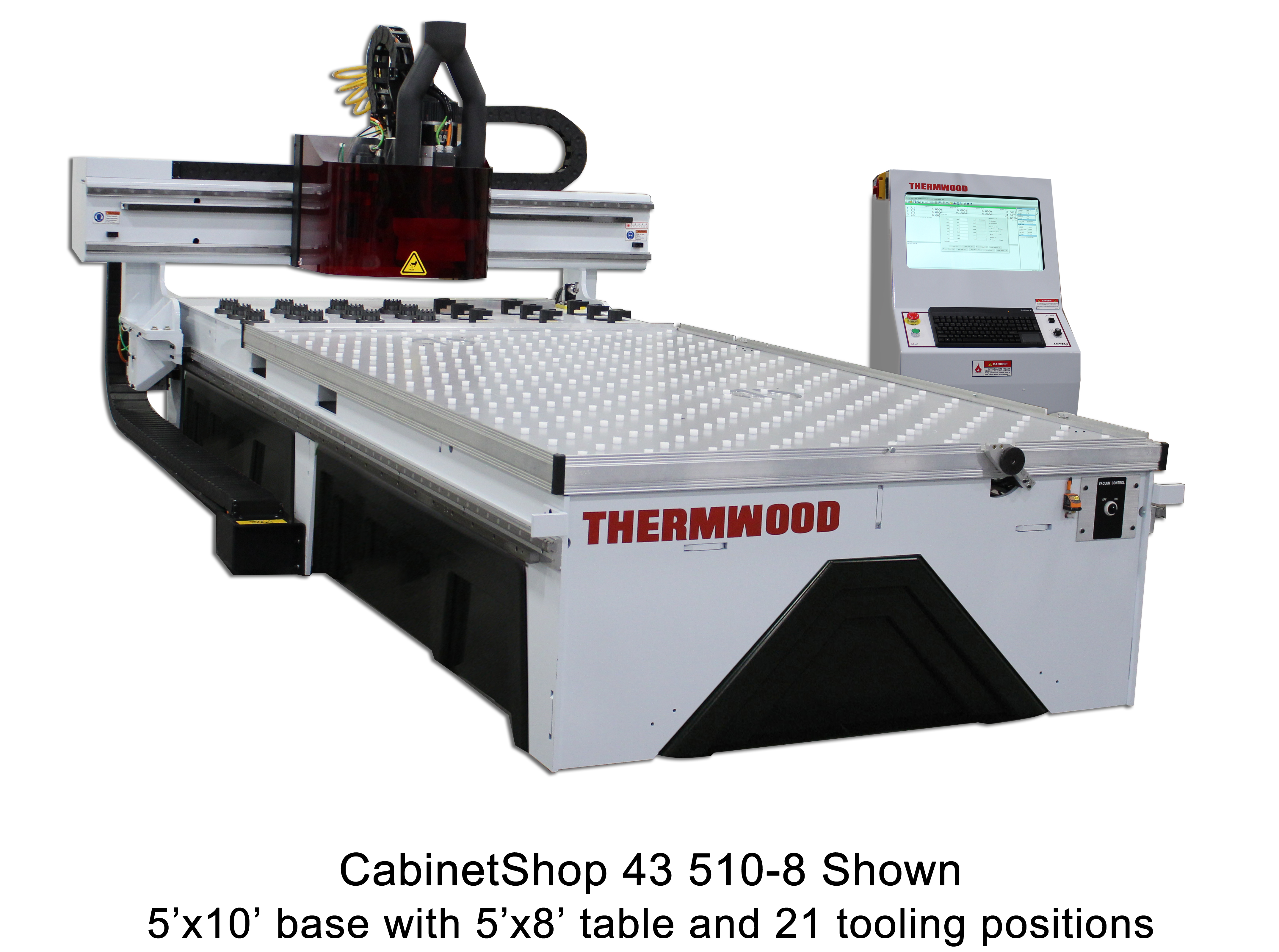 CabinetShop 43 510-8 Shown with 5'x8' table on 5'x10' base with 21 tooling positions