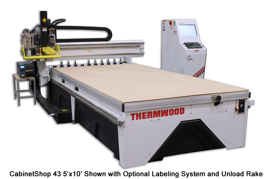 CabinetShop 43 5’x10’ Shown with Optional Labeling System and Unload Rake