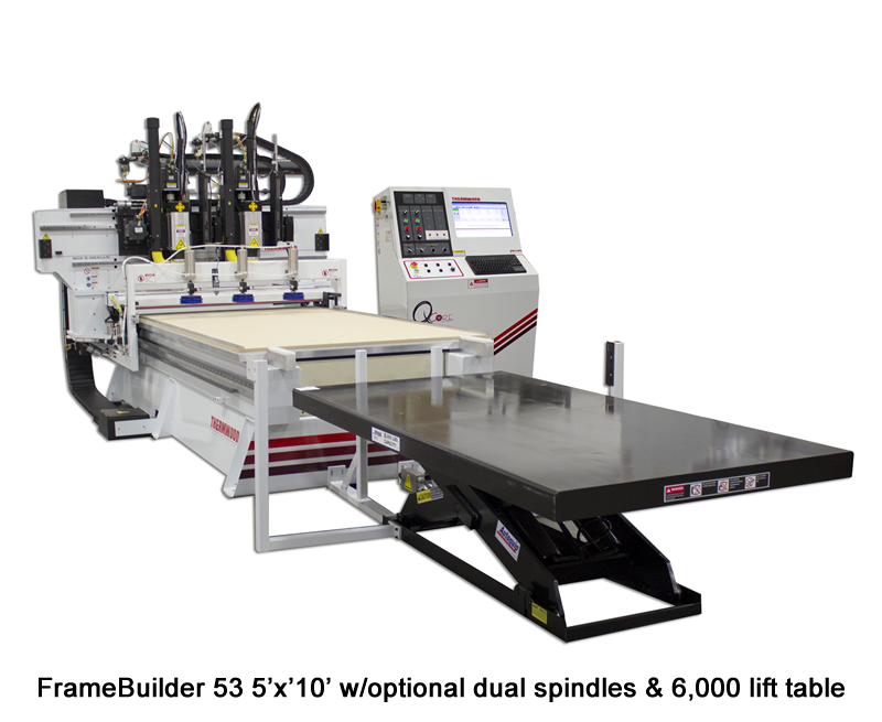 FrameBuilder 53 5'x'10' shown with optional dual spindles and 6,000 lift table