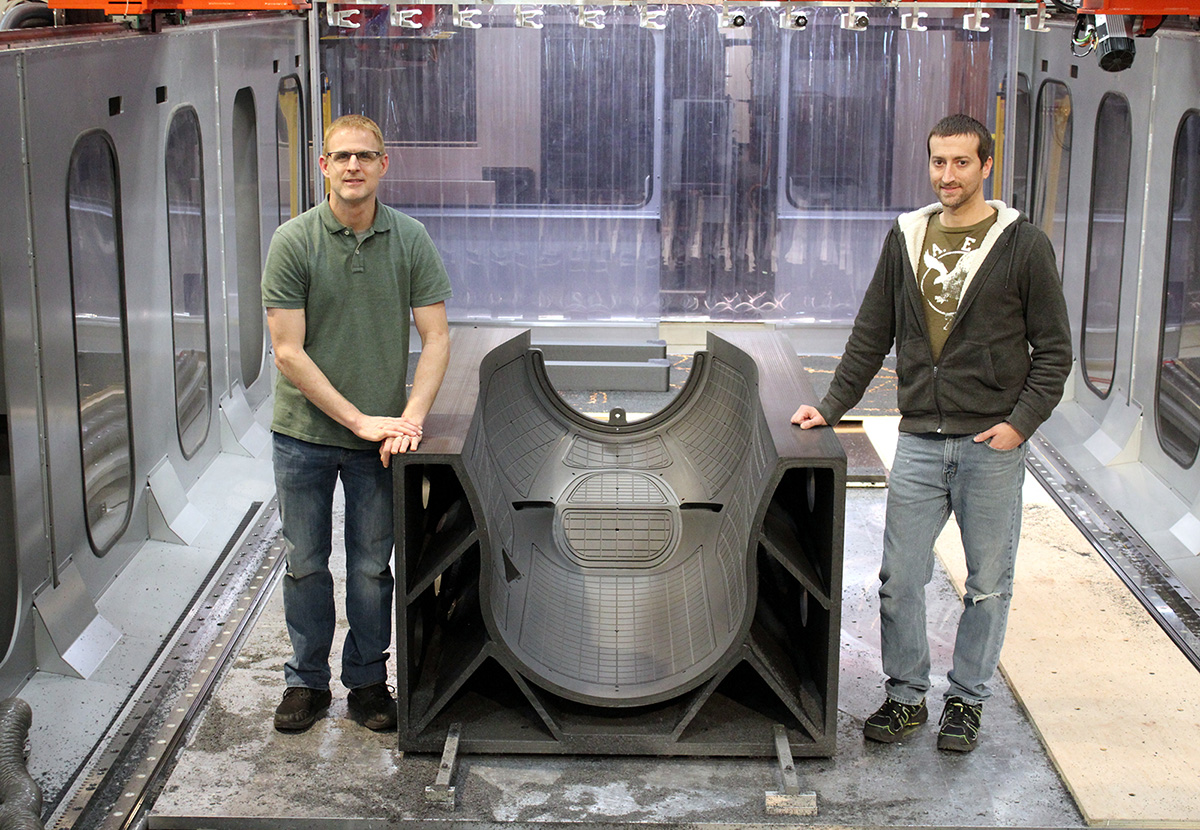 The completed 1,190 lb CNC trim tool printed and machined on a Thermwood LSAM for General Atomics