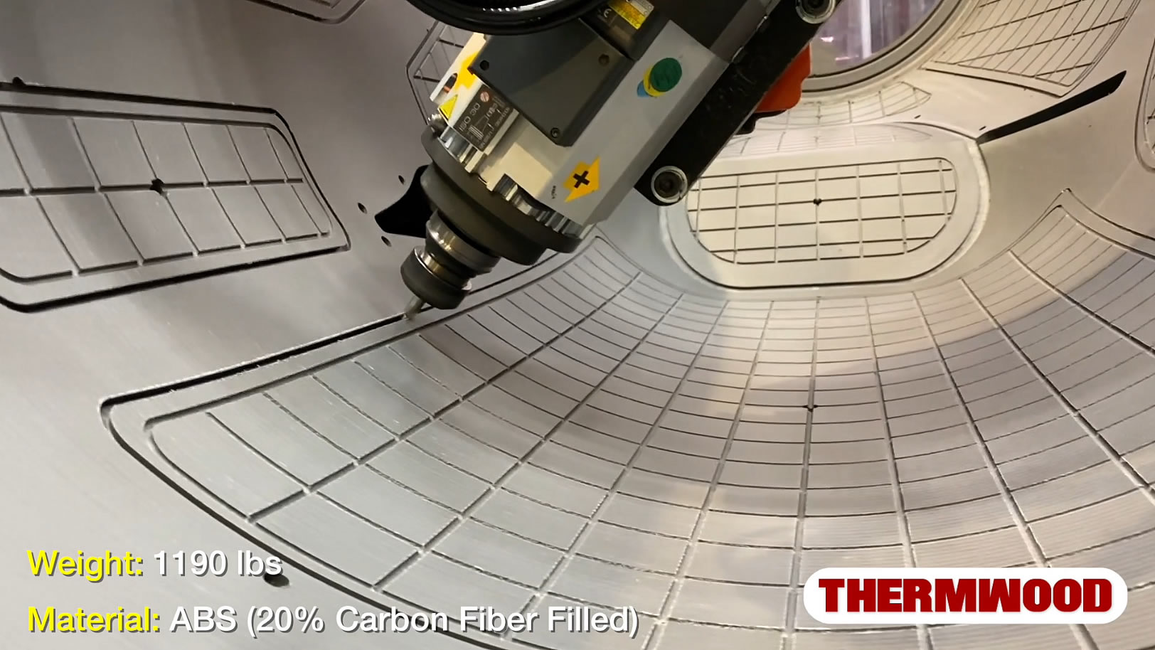 Thermwood LSAM trim head machining the printed General Atomics CNC trim tool to its final shape