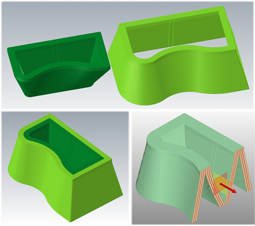 Incredibly complex parts can be programmed by separating them into individual structures and printing them concurrently either connected to or inside one another.